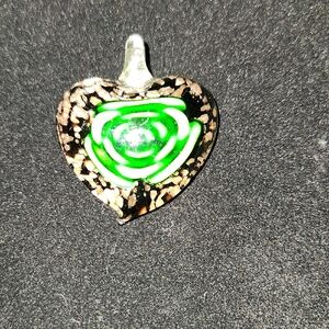 Heart-Shaped Green and Black Glass Pendant